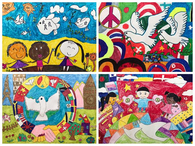 海口市英才美术组组织学生参加"世界和平海报"绘画作品征集比赛活动