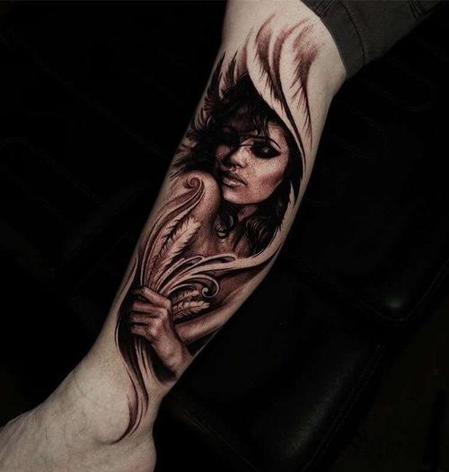 写实小腿女人纹身图案