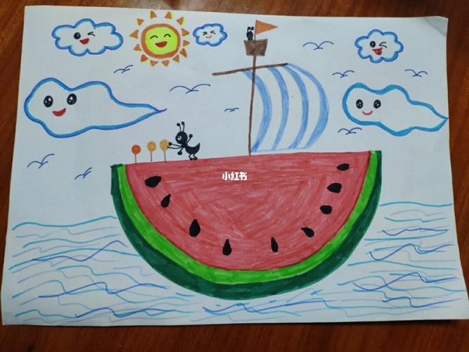 儿童画题材《西瓜船》_儿童画_文化_绘画