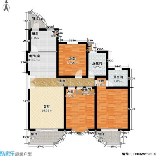 名都新城一,二期3室0厅2卫1厨149.00㎡户型图