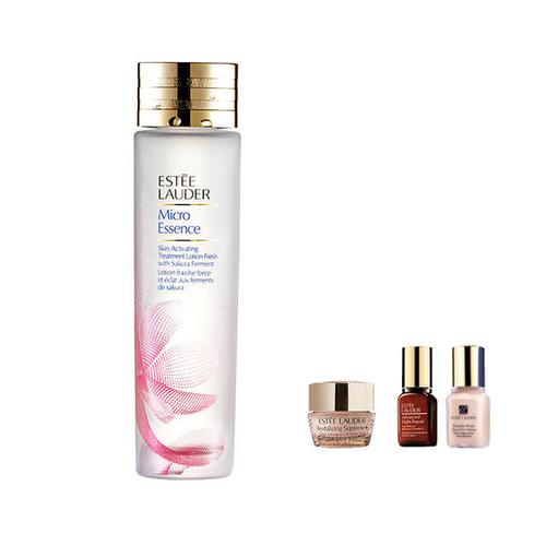 美国进口雅诗兰黛樱花微精华缤纷水亮套装精华露200ml精华霜7ml粉底液