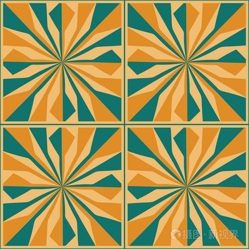 无缝方形图案,线条从中心辐射.