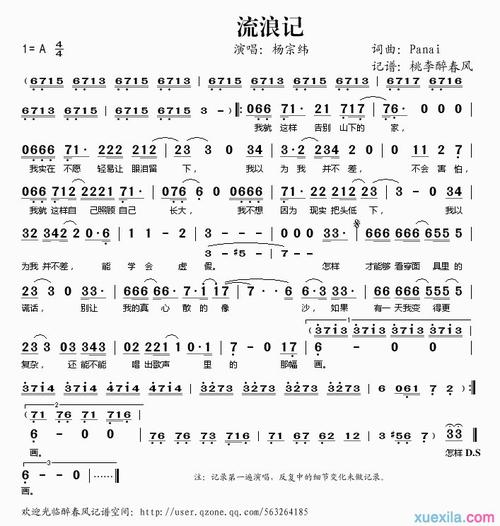 最新流浪记歌词简谱有哪些
