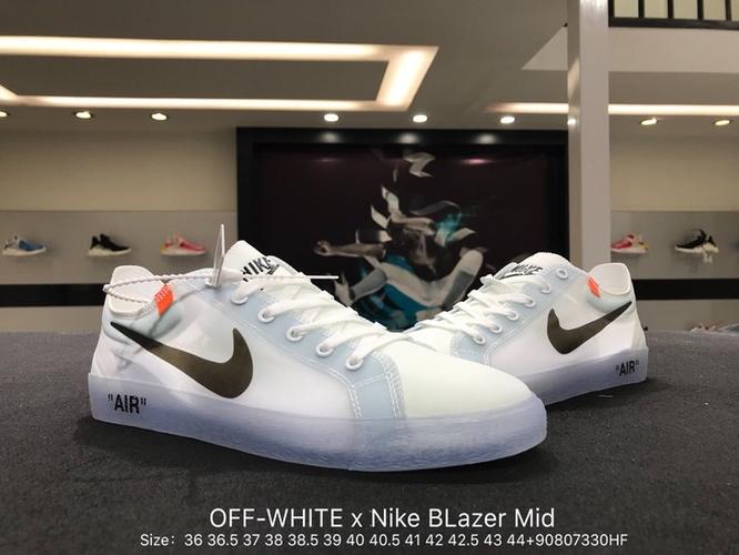 男女均有 耐克真标 off-white x nike blazer mid 透明网纱水晶底板鞋