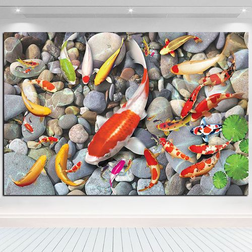 九鱼聚财图壁画荷花风水画客厅装饰画年年有余招财挂