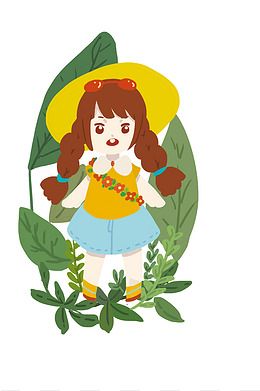 绿叶女孩手绘卡通人物png素材