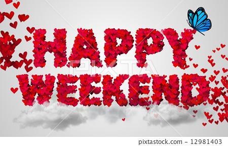 插图素材 happy weekend particles red heart shape 3d