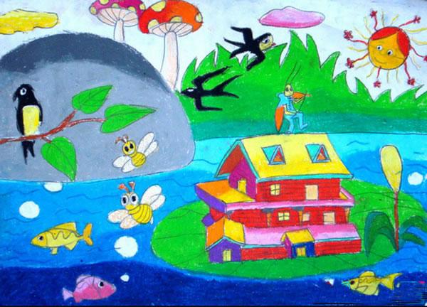 有关万物复苏的春天 美丽的春天景色儿童画作品