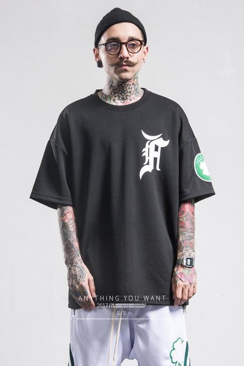 fgss 欧美潮牌夏季新款fog大码宽松男式短袖t恤网眼t恤棒球衣潮