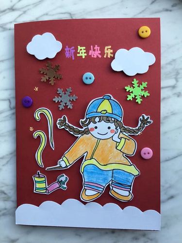包邮元旦新年手工贺卡小孩放鞭炮2020老鼠年手绘立体幼儿童喜庆红