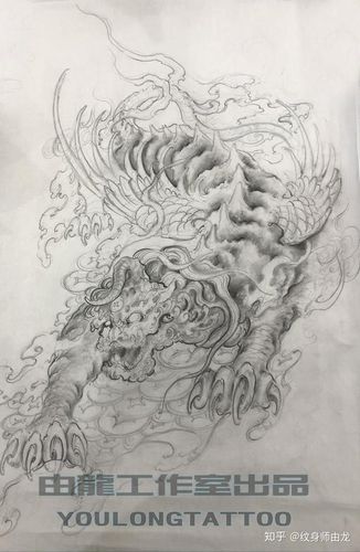 上海由龙纹身满背貔貅纹身图案设计稿