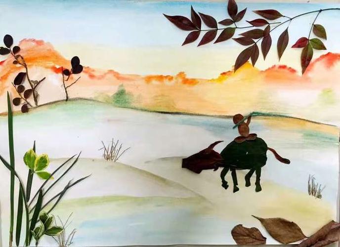 获奖树叶粘贴画大全 树叶风景画图片作品