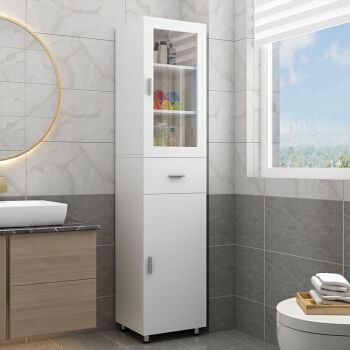 马桶边柜侧柜卫生间收纳落地柜浴室储物柜防潮厕所收纳柜洗手间玻璃