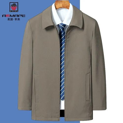 美国苹果夹克男装冬季中老年宽松休闲加绒爸爸装厚款翻领外套上衣