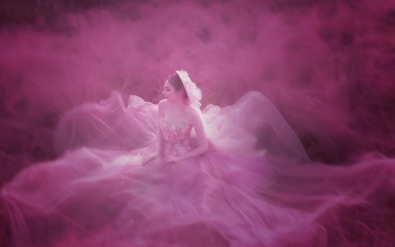 国外美女唯美梦幻紫色婚纱写真桌面壁纸
