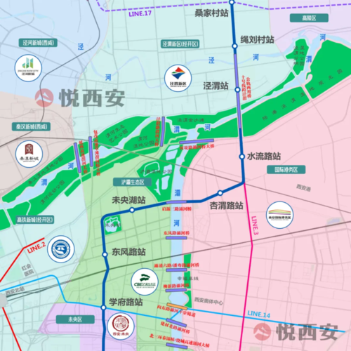 地铁10号线跨灞,渭,泾河 制图悦西安 地铁10号线一期工程南起杨家庄