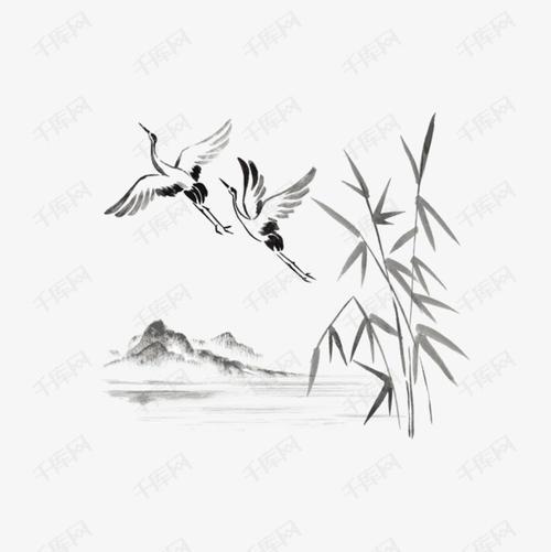 中国风水墨山水鹤