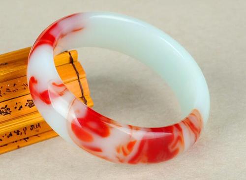 一元拍卖手镯新疆和田玉鸡血红手镯戈壁玉飘红手镯金丝玉鸡血玉