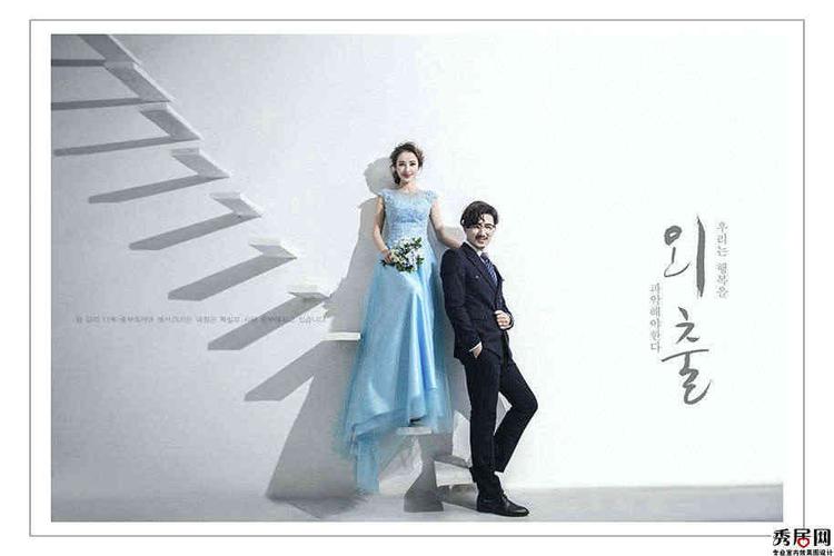 韩式风格室内楼梯取景拍摄婚纱照样片