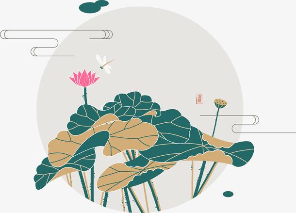 荷花荷叶圆形图案