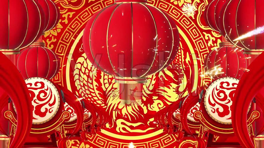 中国鼓红灯笼大气舞台晚会背景视频_1920x1080_高清视频素材下载(编号