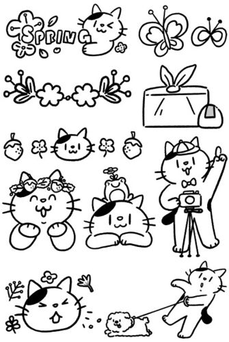 黑白简笔画少女心贴纸素材