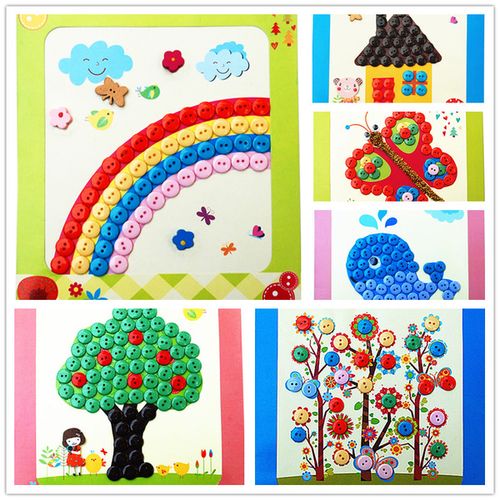 粘贴画材料包手工卡 diy 幼儿园手工 钮纽扣画 儿童手工制作扣子画