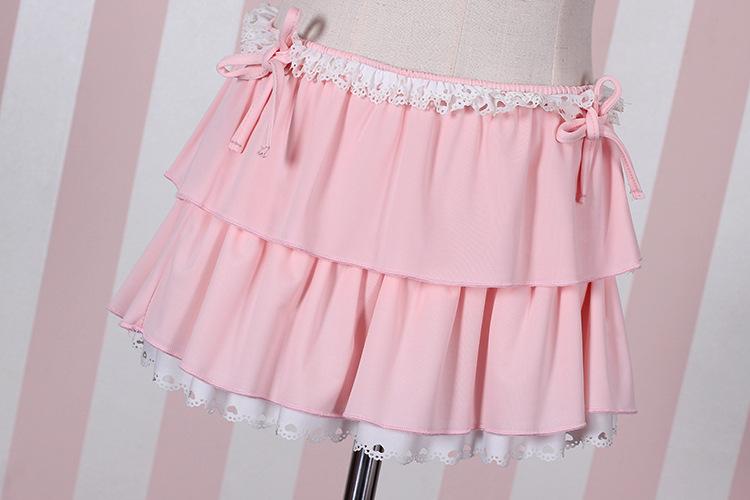 夏季日系软妹风可爱少女贫乳荷叶边比基尼显瘦泳衣两件套装温泉服