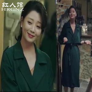 你迟到的许多年莫莉殷桃明星同款绿色休闲中长款系带风衣外套女秋
