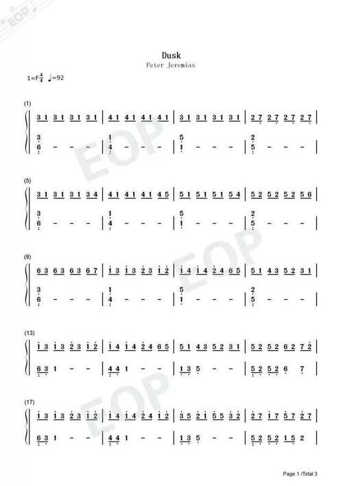 钢琴即兴简谱《dusk》好听好棒可以当练习曲来玩吧