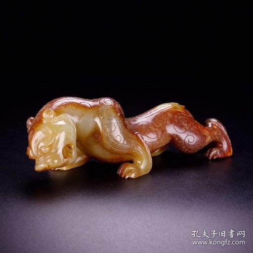 高古和田玉雕老虎手把件