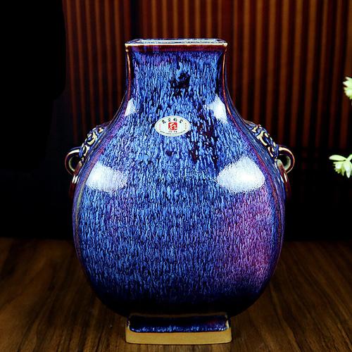 新品河南禹州神垕钧瓷花瓶摆件孔家钧窑礼盒装精品钧瓷办公室桌面
