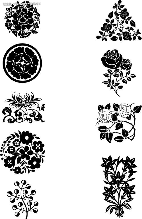花卉黑白图案图片