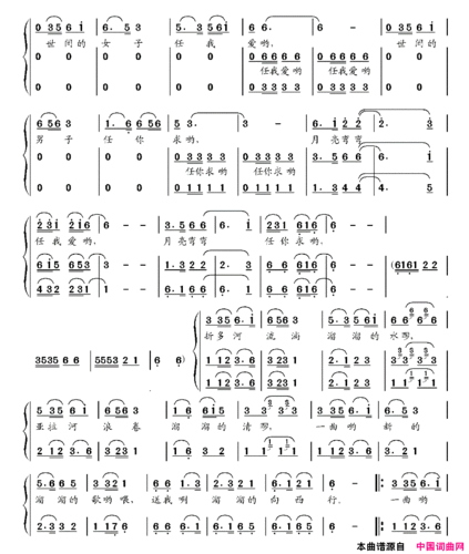 康定溜溜的城(女声三重唱)简谱 - 歌曲简谱 - 声乐谱