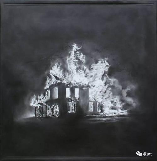untitled (burning house), 2016, 117 x 112cm, grafit auf papier