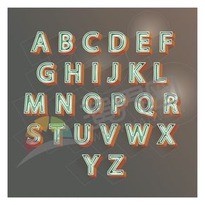 立体线条对比色凹陷26个字母