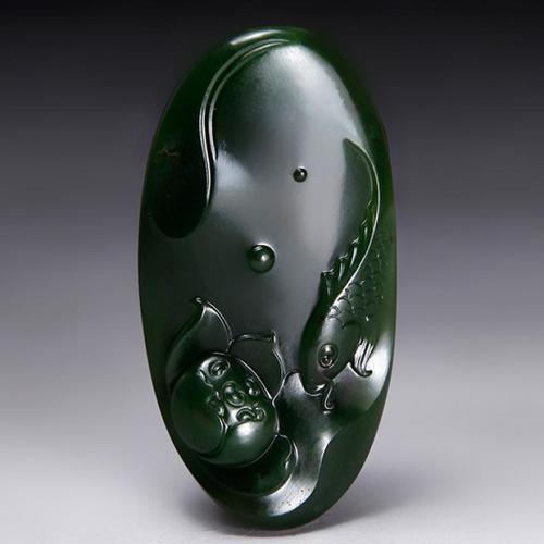 李俊杰作品新疆天然和田玉碧玉籽料挂件连年有余 玉雕大师 收藏