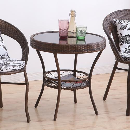 阳台小茶几休闲圆桌子钢化玻璃小圆桌简约茶桌椅组合藤编藤椅茶桌