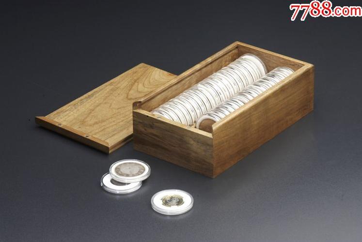 40只装圆盒双排樟木抽拉钱币盒箱匣52mm古币银元纪念币钱币收藏盒