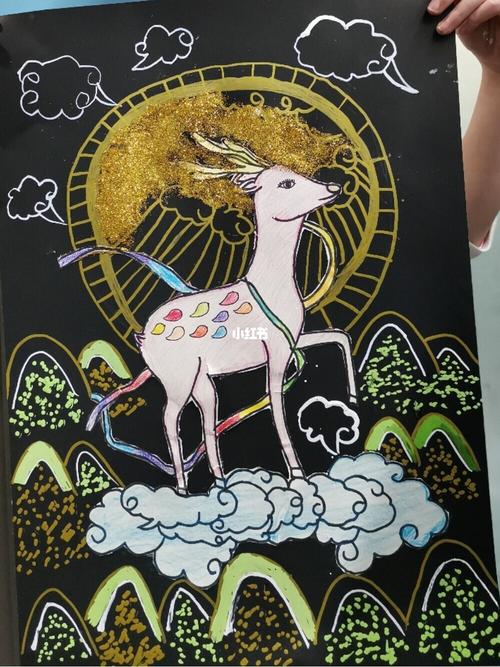 少儿美术 线描九色鹿_美术_线描_创意美术_少儿创意美术_人文_绘画