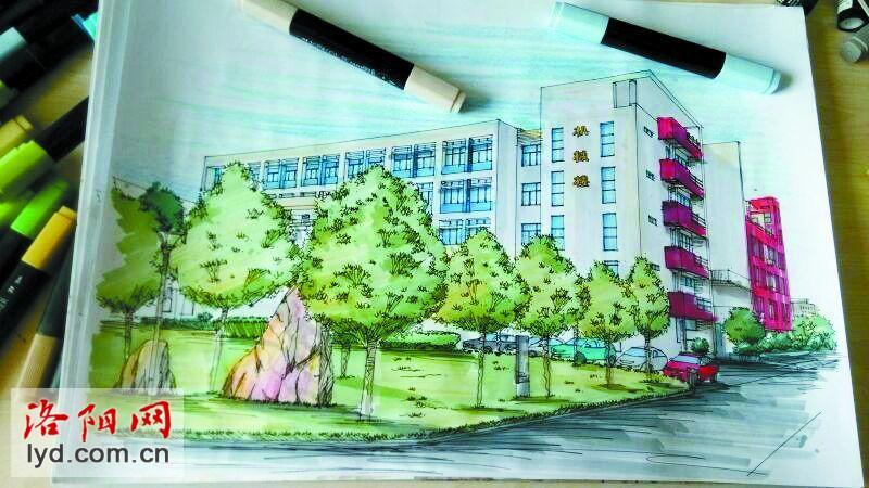 洛阳理工学院学生手绘校园明信片
