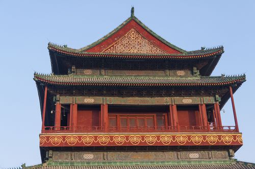 重檐歇山顶西侧看鼓楼.鼓楼北面是钟楼,所以经常统称钟鼓楼.