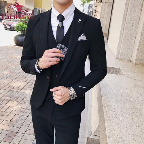 西服套装男士三件套韩版修身小西装职业正装伴郎服装新郎结婚礼服