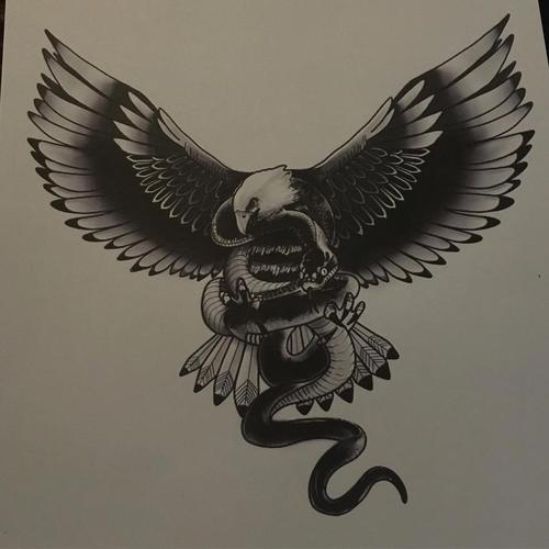 做机械加工的幸先生蛇叼鹰纹身手稿