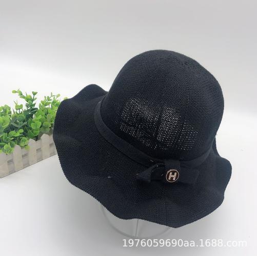 夏季新款女士大檐帽韩版蝴蝶结波浪防晒遮阳帽时尚