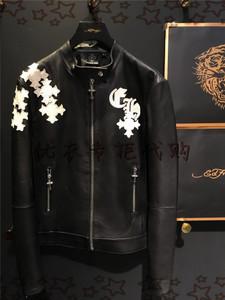 潮牌ed hardy专柜代购18年男装春款夹克皮衣e12kam512001/12800