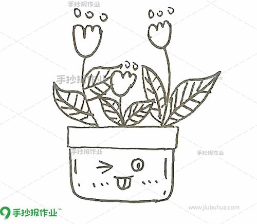 盆栽花朵简笔画