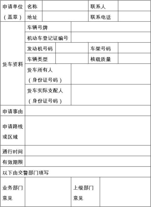 佛山市货车通行证申请表