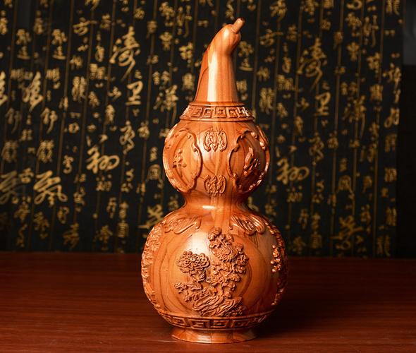 云端多福 桃木雕四季平安梅兰竹菊葫芦摆件家居工艺品