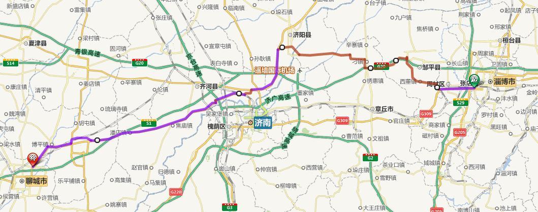 大桥或者济阳浮桥-220国道-直行进入308国道-转309国道去往聊城方向